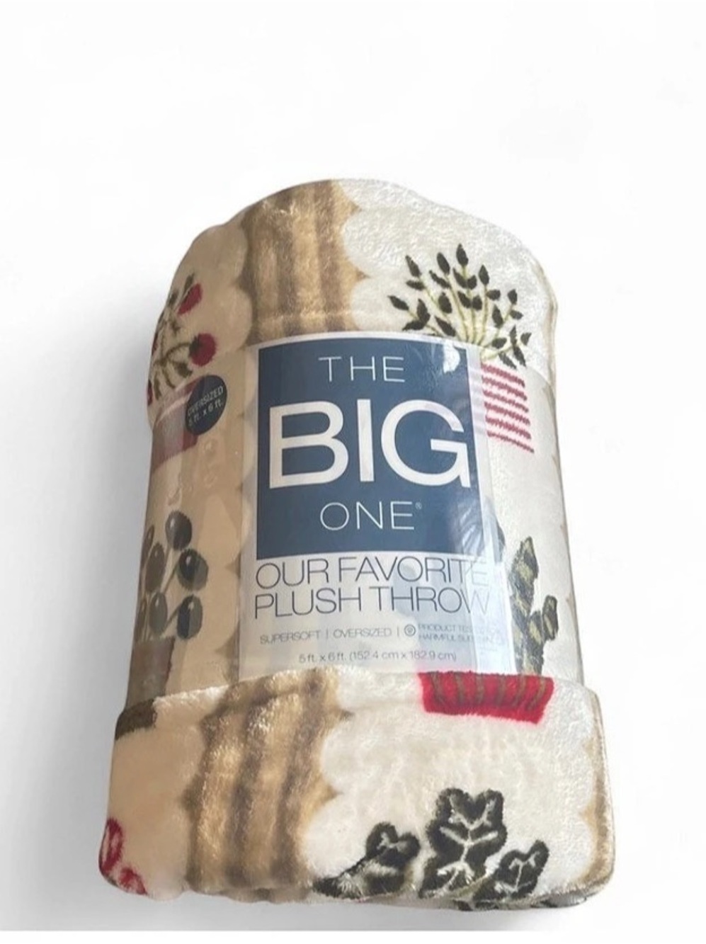 The Big One Our Favorite Plush Throw (Potted Plants Print) Cream & Brown